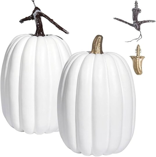 Sanchez; Large White Pumpkins for Decorating - 2 PCS Big White Foam Decorative Pumpkins for Fall Decor, White Paintable Artificial Pumpkins Perfect for Halloween and Thanksgiving Decor.; Category:Fall Decorative Boxes; Image:1